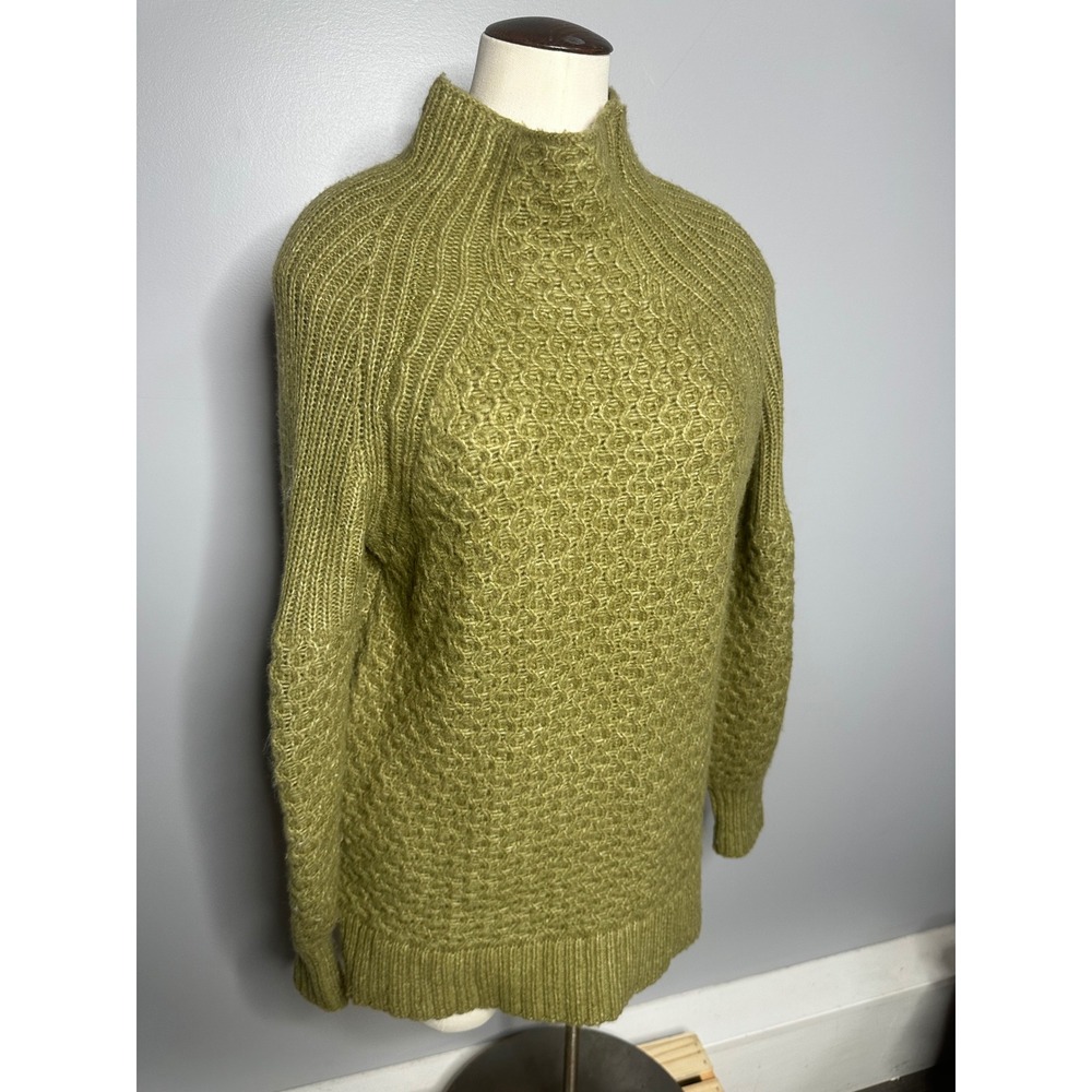Anthropologie Mock Neck Honeycomb Knit Sweater Olive Green Chartreuse Small